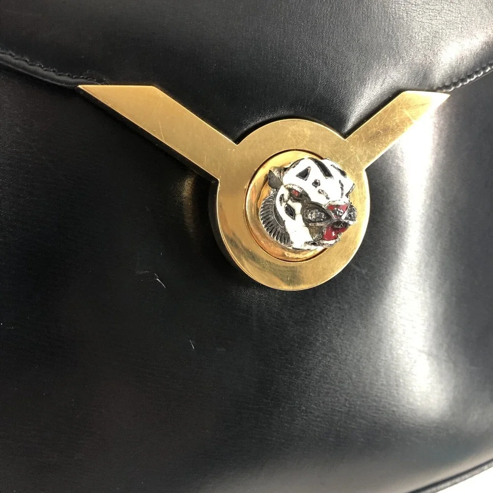Authentic Gucci‎ Patent Leather Black Lion Turn Lock Shoulder Bag 53637
